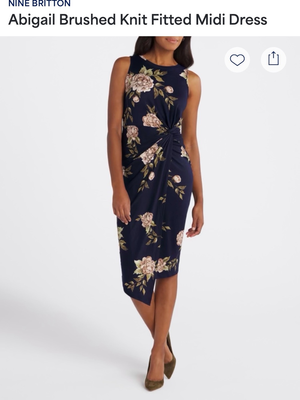 nine britton Navy Floral Twist-Front Midi Dress